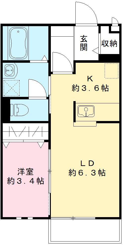 ソレーユ三笠(1SK/2階)の間取り写真