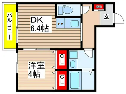 アーバンテラス黒砂台(1DK/2階)の間取り写真