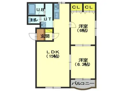 ピュアライフ湯川(2LDK/1階)の間取り写真