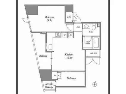 カバナ麻布台(2LDK/13階)の間取り写真