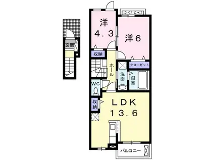 サニーレジデンスS(2LDK/2階)の間取り写真