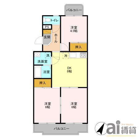 グランドムール上福岡(3DK/1階)の間取り写真