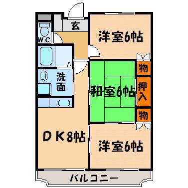 ガーデンヒルズ藍住II(3DK/4階)の間取り写真