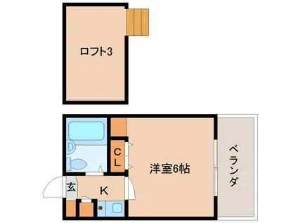 シティパレス生駒東松ヶ丘II(1K/2階)の間取り写真