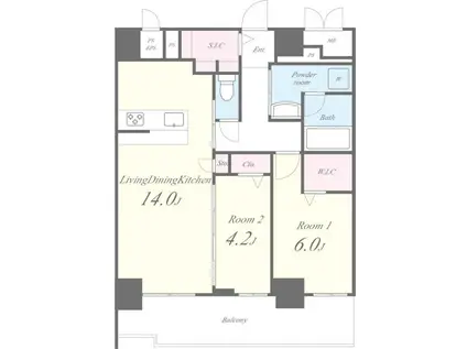 ルクスエテルナ江戸堀(2LDK/6階)の間取り写真