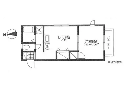 クラブハウス33(1DK/2階)の間取り写真