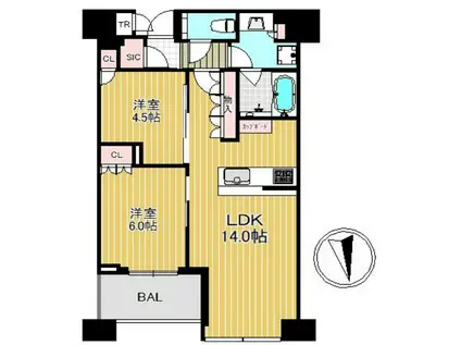 SHIROKANE THE SKY E棟(2LDK/34階)の間取り写真