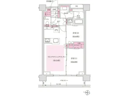 ディームス東陽町(2LDK/6階)の間取り写真