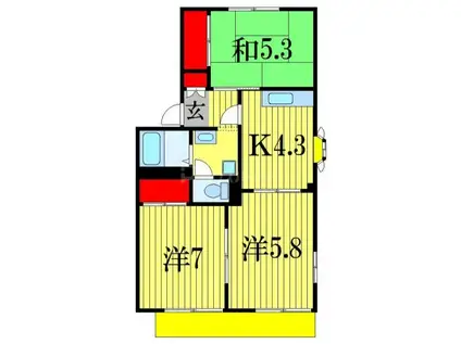 サニーコートカノウB棟(3K/1階)の間取り写真