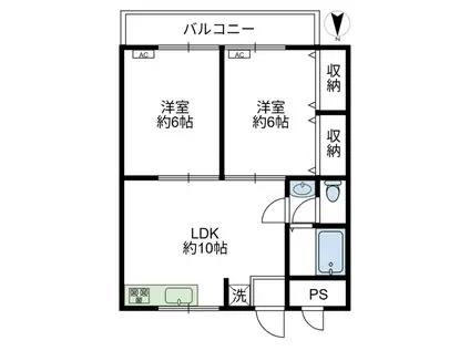 ハタノビル(2LDK/3階)の間取り写真