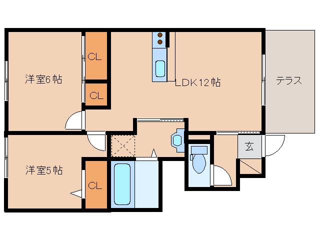 ラルーチェII(2LDK/1階)の間取り写真