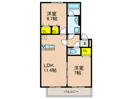 D-ROOM YOU(2LDK/2階)の間取り写真