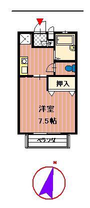 カーサ宮沖(1K/2階)の間取り写真