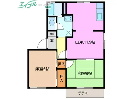 Kポイント B棟(2LDK/1階)の間取り写真