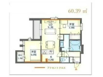 内代レジデンスノース(2LDK/3階)の間取り写真