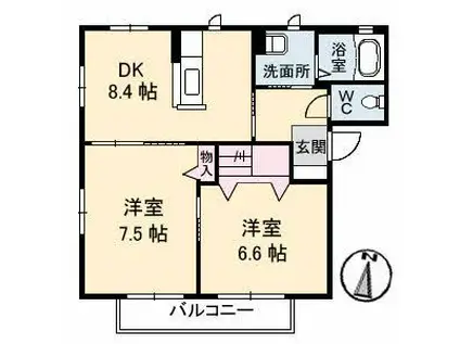 ナモワールA(2DK/2階)の間取り写真