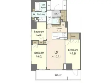 ザパークハウス赤羽ウエストウイング(3LDK/6階)の間取り写真