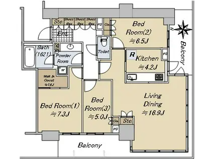 グランドメゾン新梅田タワー THE CLUB RESIDENCE(3LDK/33階)の間取り写真