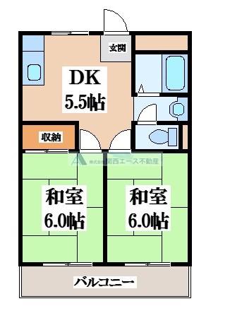 プレアール枚岡(2DK/5階)の間取り写真