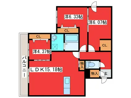 HIGHLIGHT FUKUZUMI(3LDK/2階)の間取り写真