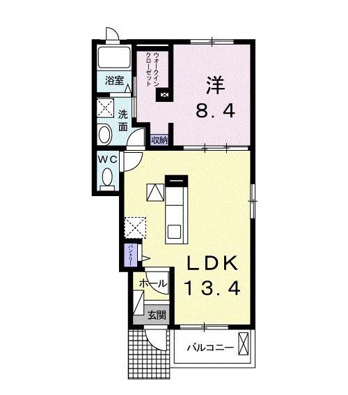 イーストワンハルズ(1LDK/1階)の間取り写真
