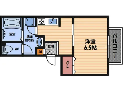 セジュール千里丘(1K/2階)の間取り写真