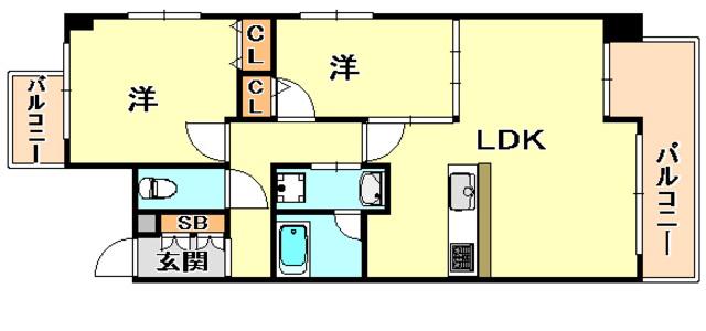 サムティグランツ神戸(2LDK/3階)の間取り写真