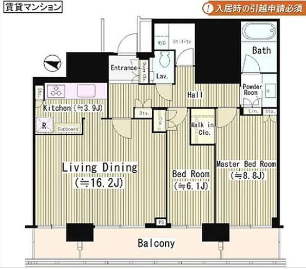 赤坂タワーレジデンスTOP OF THE HILL(2LDK/21階)の間取り写真