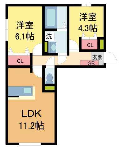 エムライズ西宮(2LDK/2階)の間取り写真