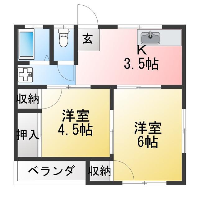 第2グリーンハイツ(2K/2階)の間取り写真