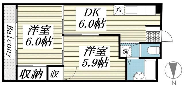 パピヨン渓北(2DK/3階)の間取り写真
