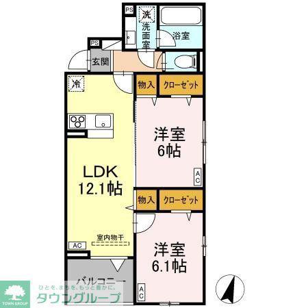 ASSET-COURT八坂(2LDK/2階)の間取り写真