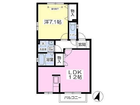 ウッドベルA&B B棟(1LDK/1階)の間取り写真