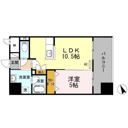ABITI浜町(1LDK/13階)の間取り写真