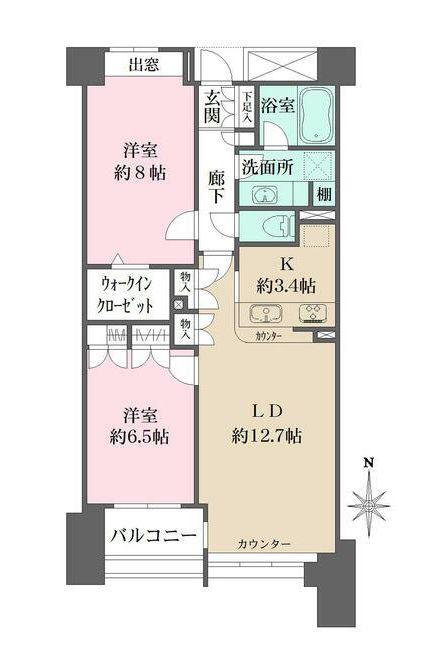 本郷真砂パークハウス弐番館(2LDK/8階)の間取り写真