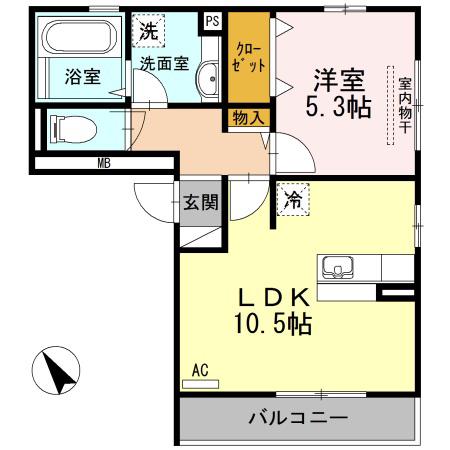 プレンティー引野 A棟(1LDK/3階)の間取り写真
