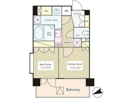 コートラクリア京橋(1DK/3階)の間取り写真