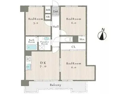 マリンクレール六甲Ⅰ(3DK/6階)の間取り写真