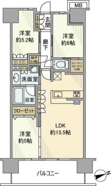グレーシア湘南藤沢テラス(3LDK/12階)の間取り写真