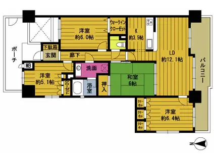 サーパス新川(4LDK/1階)の間取り写真