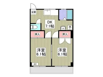 上里ハイツB(2DK/2階)の間取り写真