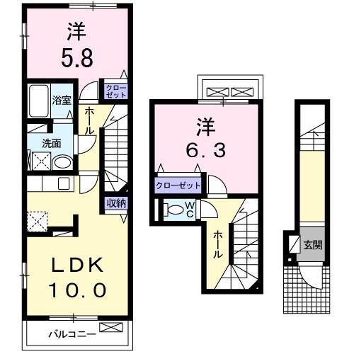 メゾンソレイユ(2LDK/2階)の間取り写真