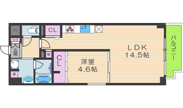 LOCOHOUSE阿倍野(1LDK/6階)の間取り写真
