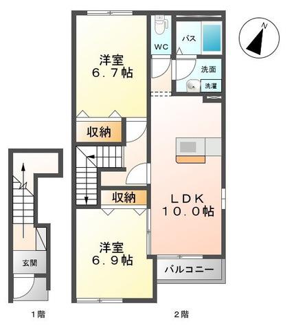 シャルマンフルール(2LDK/2階)の間取り写真