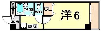 ハッピー塚口(1K/1階)の間取り写真