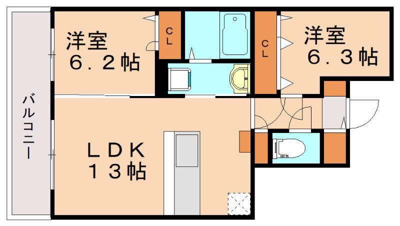 ステラ賀茂(2LDK/3階)の間取り写真