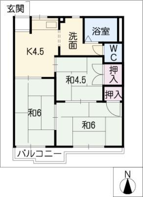 コーポ大ノ城(3K/1階)の間取り写真