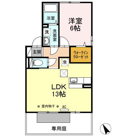 グランモアシティA棟(1LDK/1階)の間取り写真