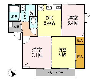 ボヌール羽屋E(2LDK/2階)の間取り写真