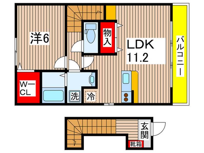 パイン ファースト A(1LDK/2階)の間取り写真